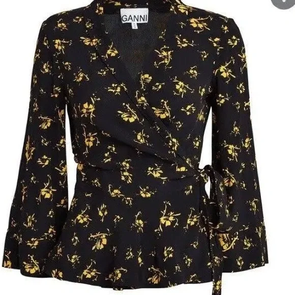 GANNI Black and Yellow Floral Women's top and Skirt set - Picture 4 of 6